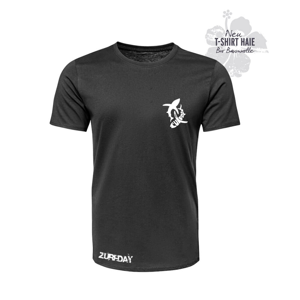 schwarzes T-Shirt mit zurfday Aufdruck aus Bio Baumwolle