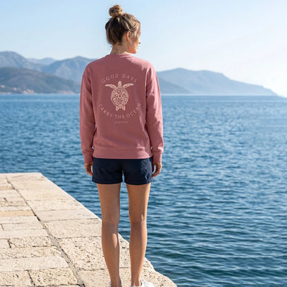 Weiches Sweatshirtmaterial aus 85 % Bio-Baumwolle und 15 % recyceltem Polyester in der Farbe Antique Rosa.