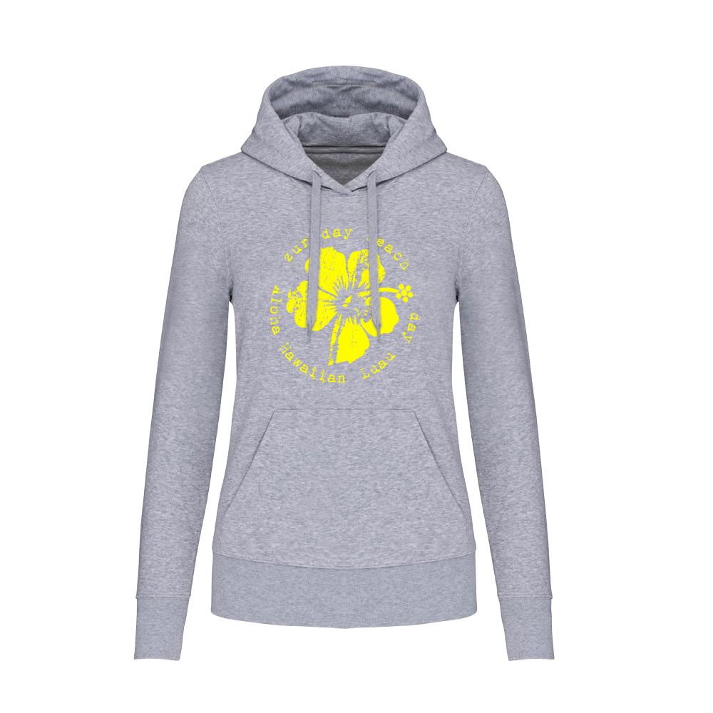 Zurfday Hoodie in Grau mit Print in Neon-Gelb.