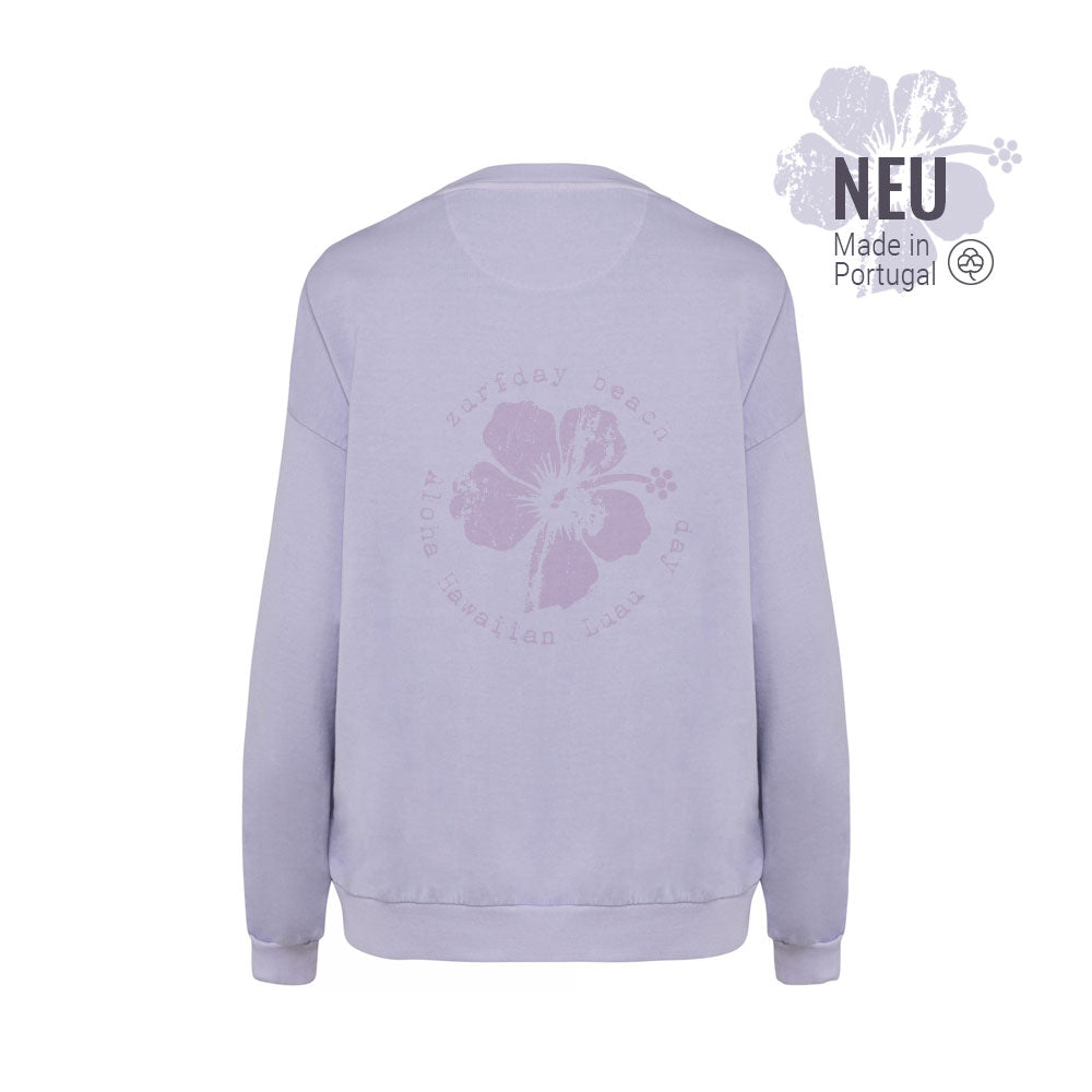Zurfday Print-Sweatshirt in Flieder mit Hibiskusblüte.