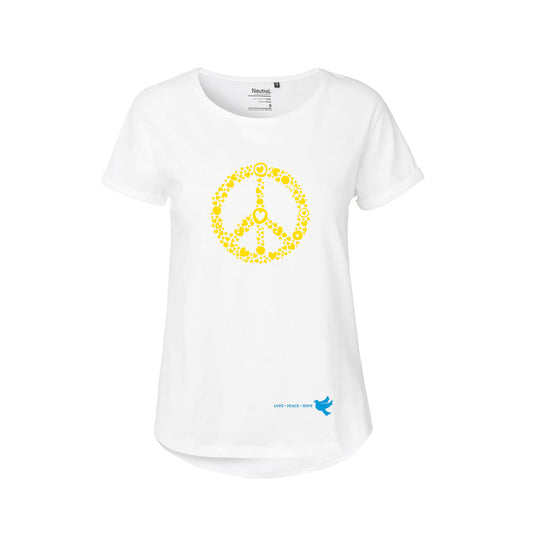 Statement Shirt von Zurfday in weiß mit gelbe Peace-Zeichen.