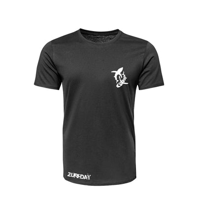 schwarzes T-Shirt mit zurfday Aufdruck aus Bio Baumwolle